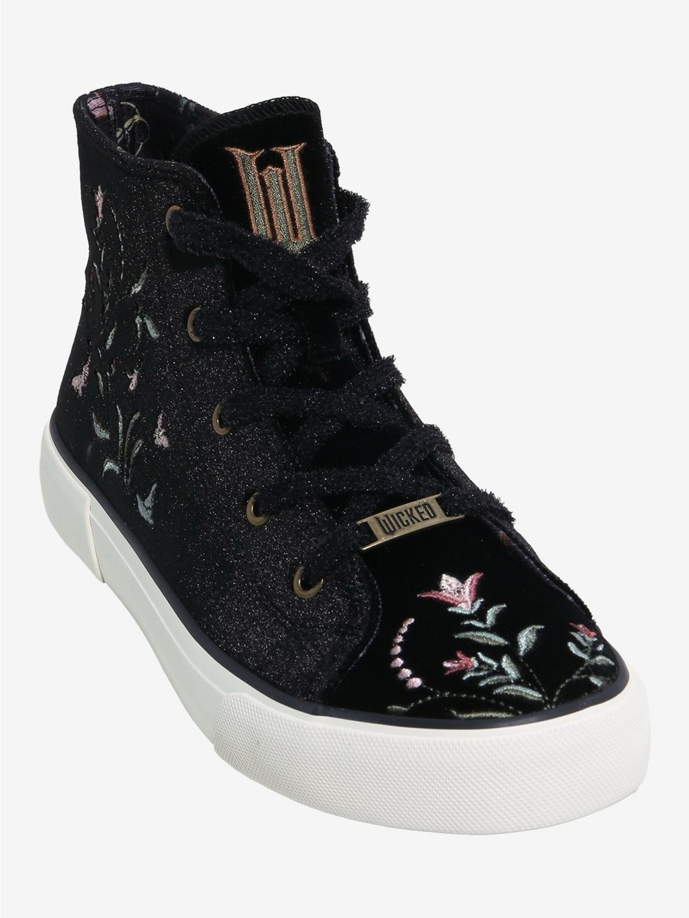 Wicked Black Velvet High-Top Sneaker with Pink & Mint Embroidery